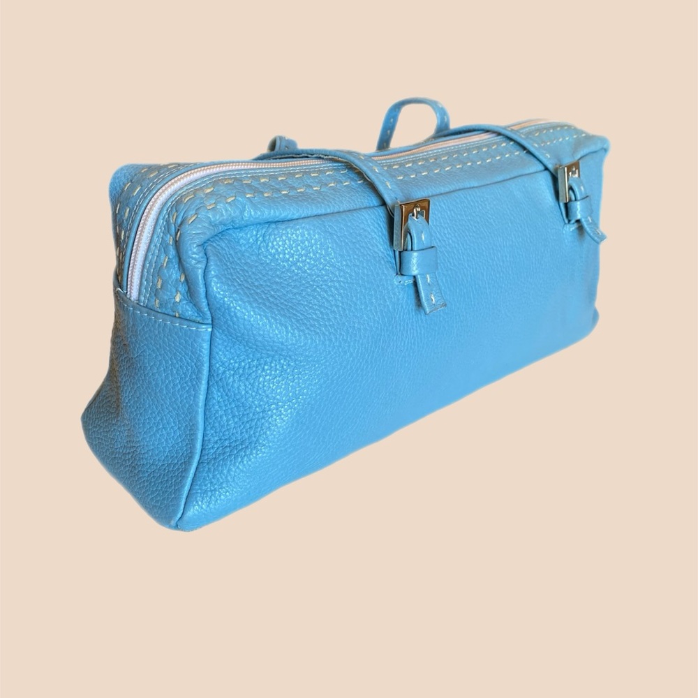 Carla Mancini Light Blue Pebbled Leather Shoulder Bag